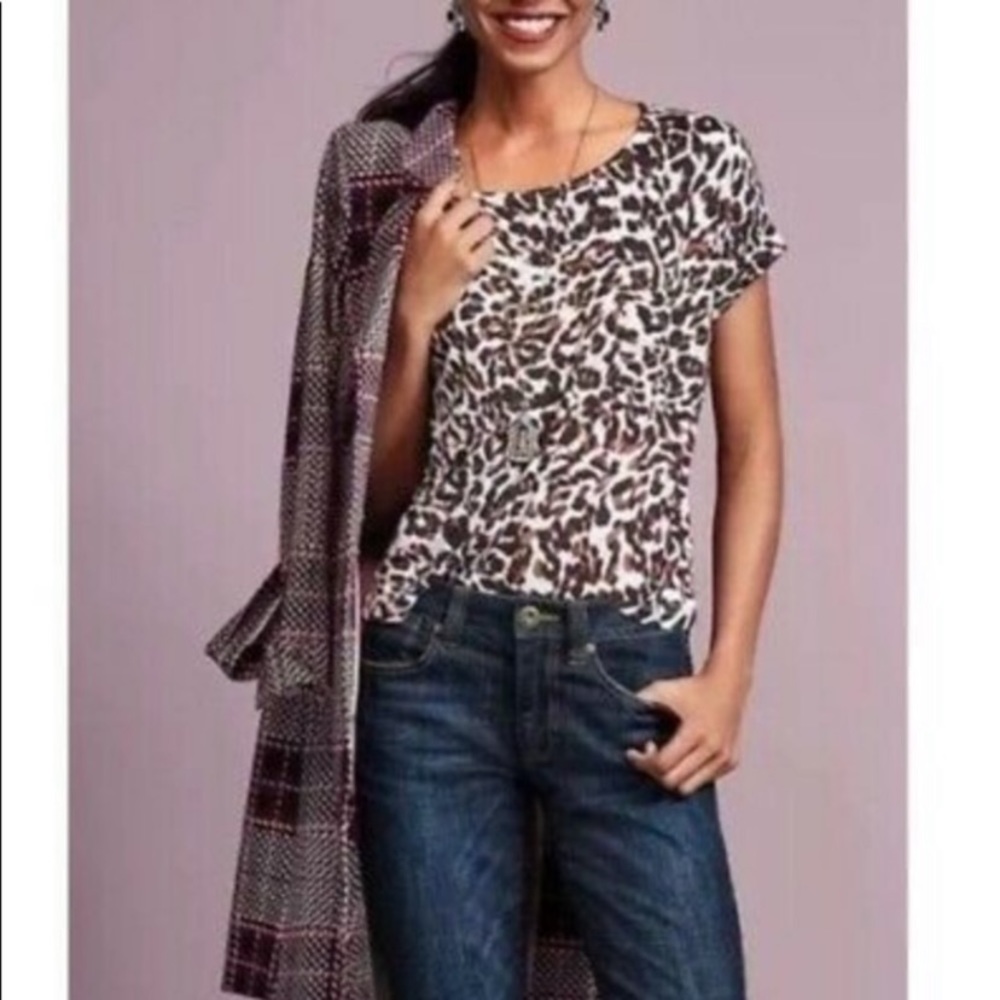 Cabi Leopard Boxy Roll Cuff Tee Style 3414 Size Large